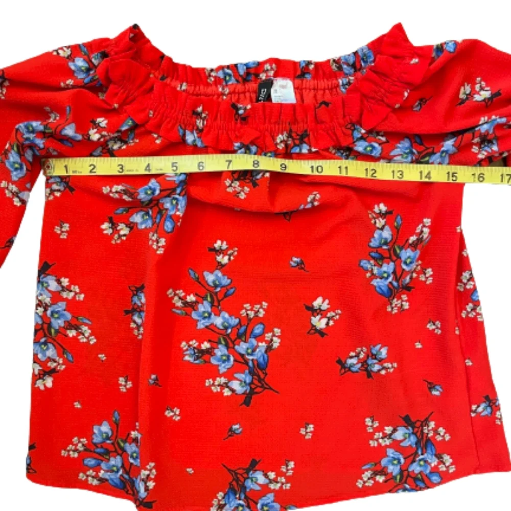 Red & Blue Floral Blouse Size 2 - Picture 3 of 4